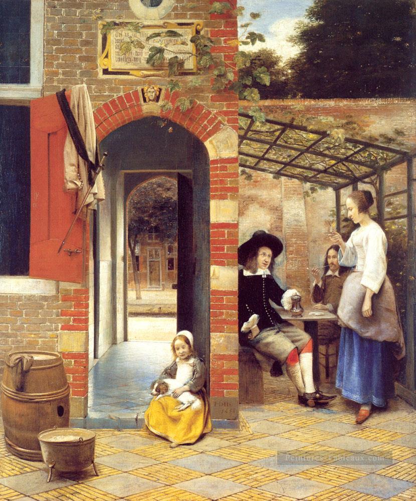 Figures potables dans un genre de cour Pieter de Hooch Peintures à l'huile